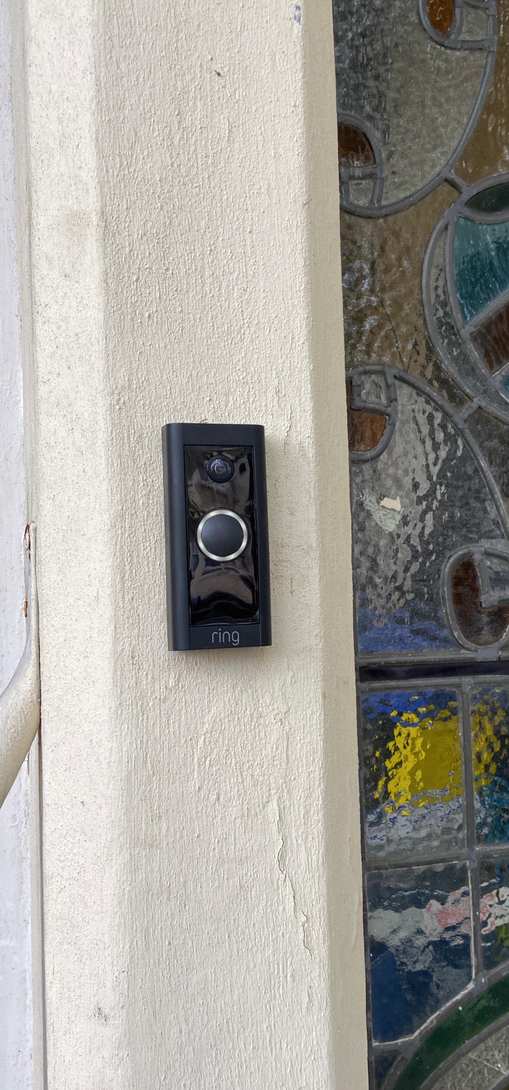 Ring video doorbell installed on a front door in Bristol